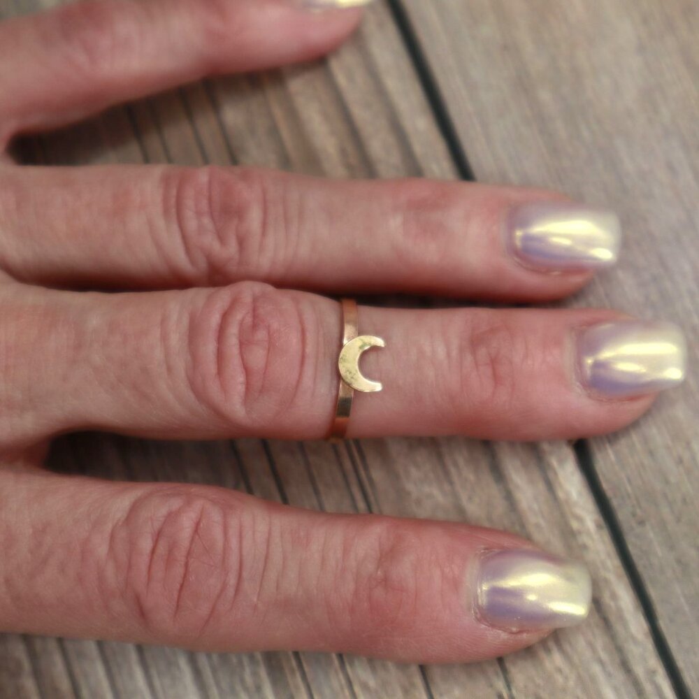 @Moon Stacker Ring Womens Gold Boho Bohemian Gypsy Gift Holiday Present Stackabl